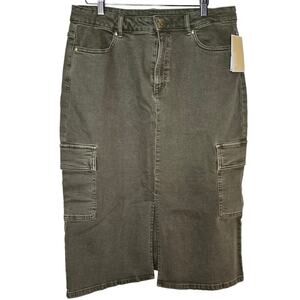 NWT Michael Kors Women's Olive Knee-Length Green Denim Cargo Skirt, Size 12